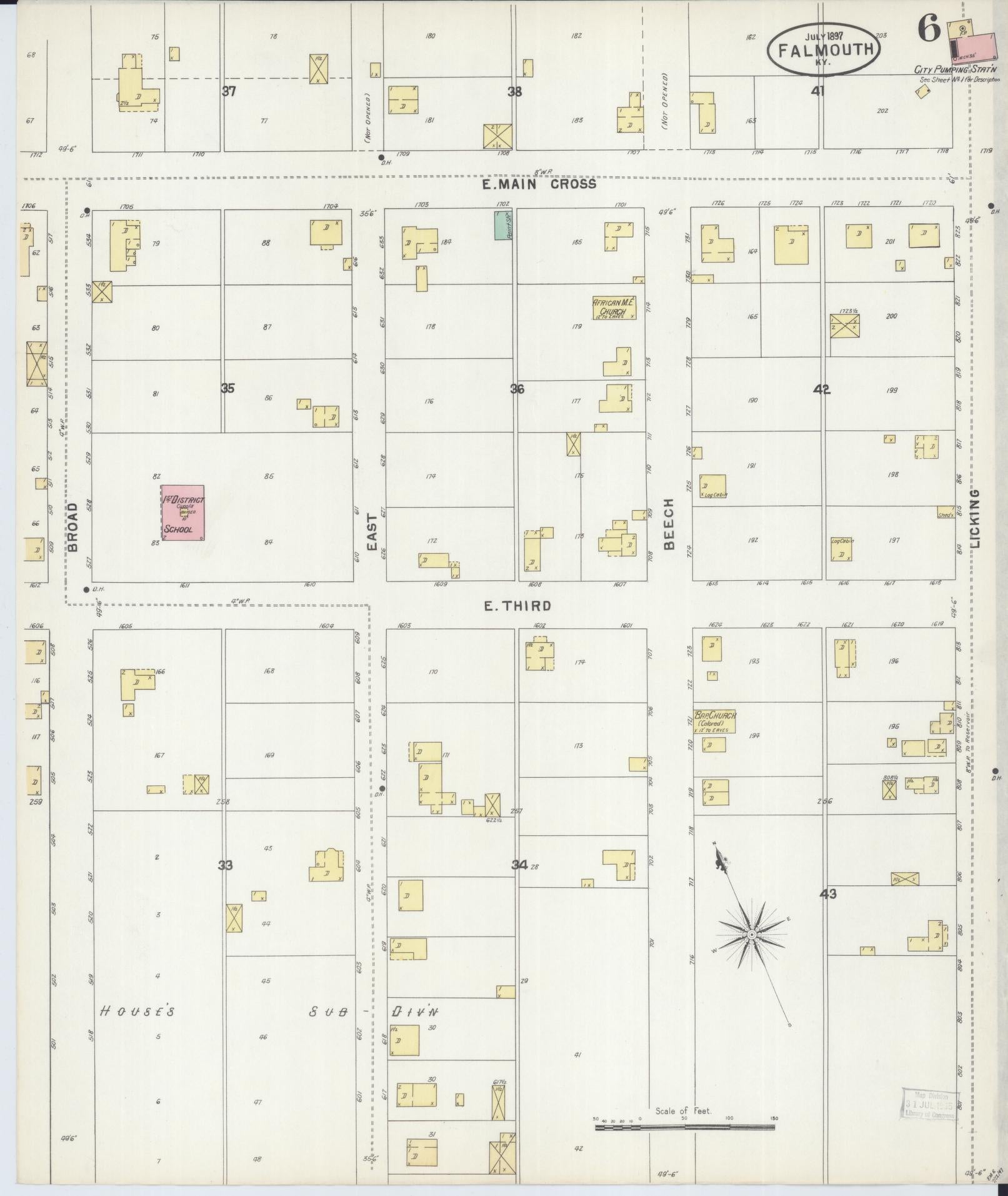 Sanborn Fire Insurance Map from Falmouth, Pendleton County, Kentucky (1897), Sheet #0006 - Complete Map Set gallery image, historic Sanborn map, vintage wall art, Kentucky Kentucky