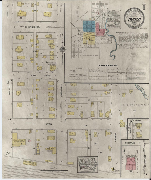 Sanborn Fire Insurance Map from Avoca, Pottawattamie County, Iowa (1920), Sheet #0001 - Historic Sanborn Fire Insurance Map Print, vintage old map wall art