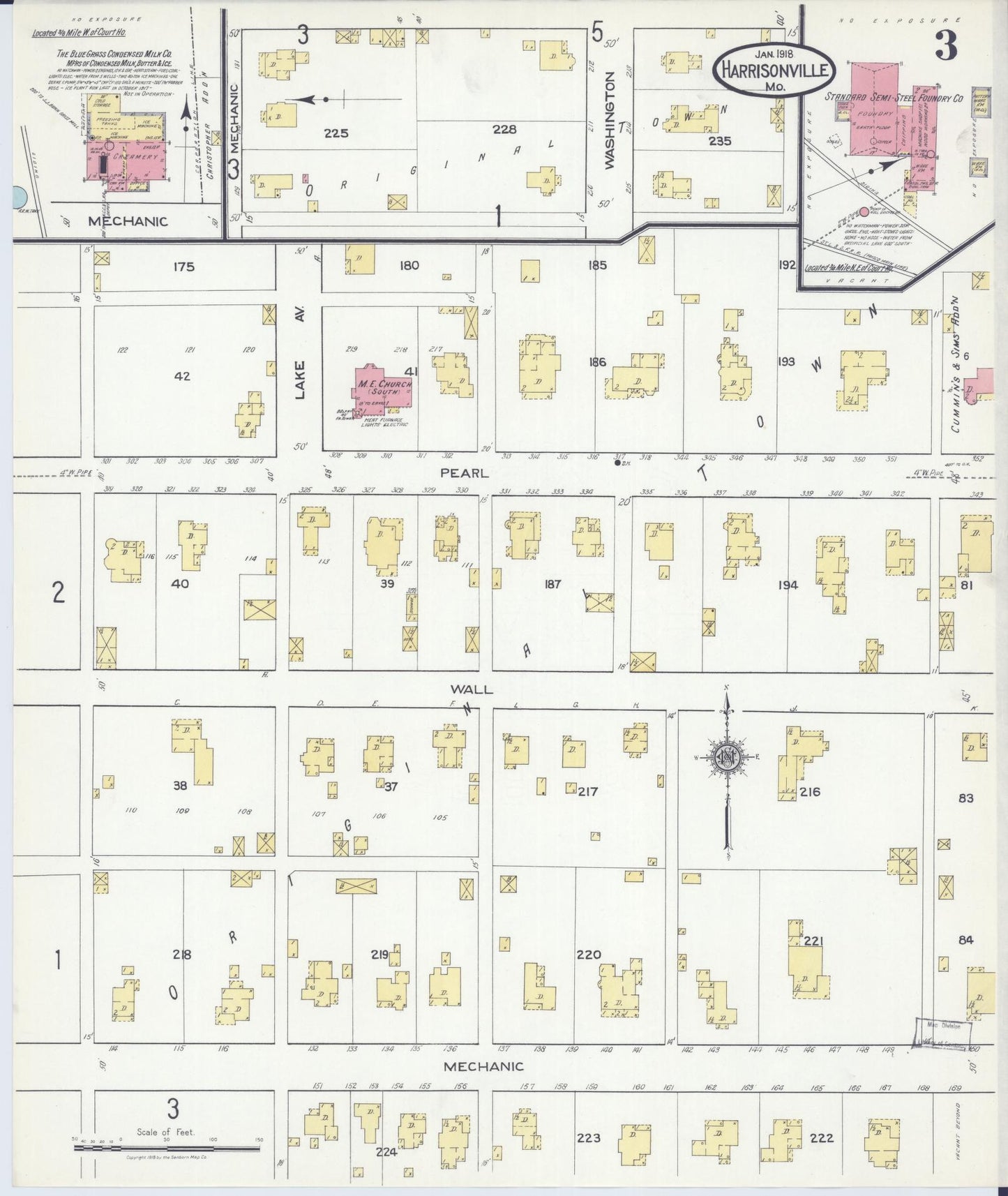 Sanborn Fire Insurance Map from Harrisonville, Cass County, Missouri (1918), Sheet #0003 - Complete Map Set gallery image, historic Sanborn map, vintage wall art, Missouri Missouri