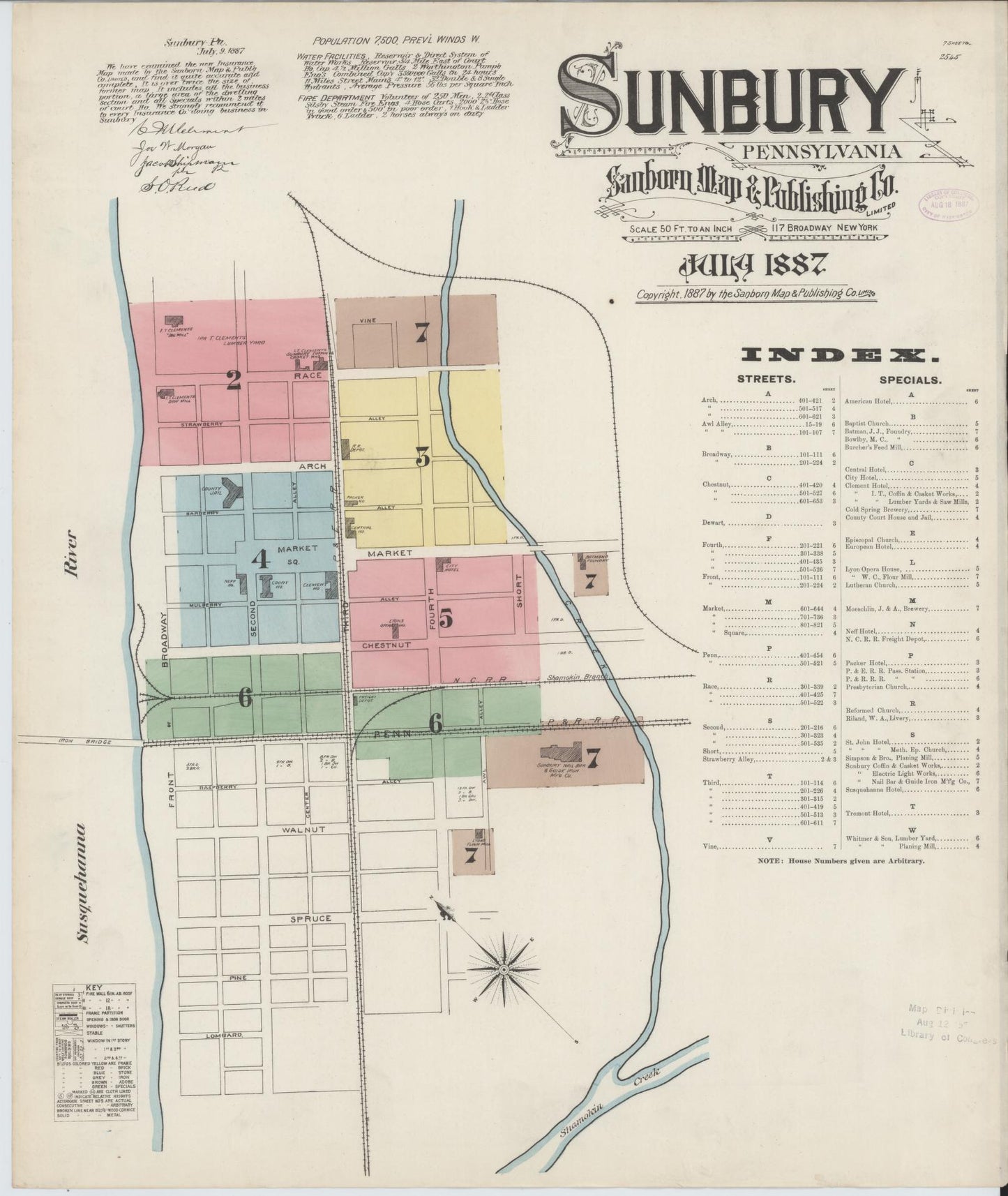 Sanborn Fire Insurance Map from Sunbury, Northumberland County, Pennsylvania (1887), Sheet #0001 - Complete Map Set gallery image, historic Sanborn map, vintage wall art, Pennsylvania Pennsylvania