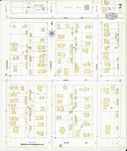 Sanborn Fire Insurance Map from Ottawa, Franklin County, Kansas (1905), Sheet #0007 - Complete Map Set gallery image, historic Sanborn map, vintage wall art, Kansas Kansas