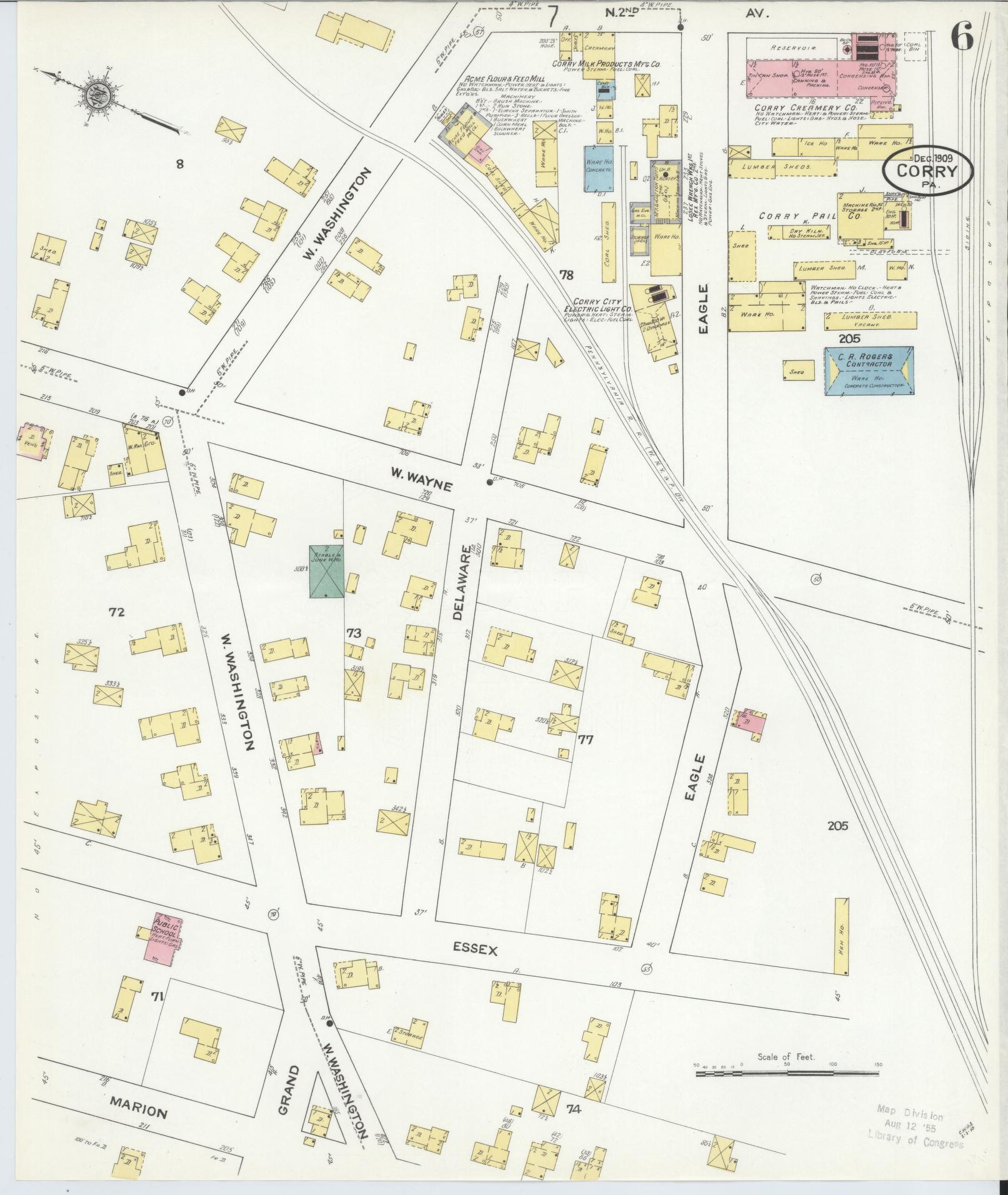 Sanborn Fire Insurance Map from Corry, Erie County, Pennsylvania (1909), Sheet #0006 - Historic Sanborn Fire Insurance Map Print, vintage old map wall art, antique decor, genealogy gift, Pennsylvania Pennsylvania map