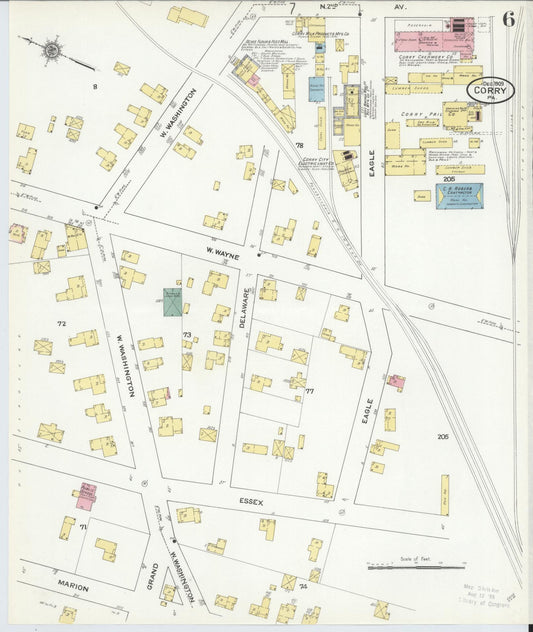 Sanborn Fire Insurance Map from Corry, Erie County, Pennsylvania (1909), Sheet #0006 - Historic Sanborn Fire Insurance Map Print, vintage old map wall art, antique decor, genealogy gift, Pennsylvania Pennsylvania map