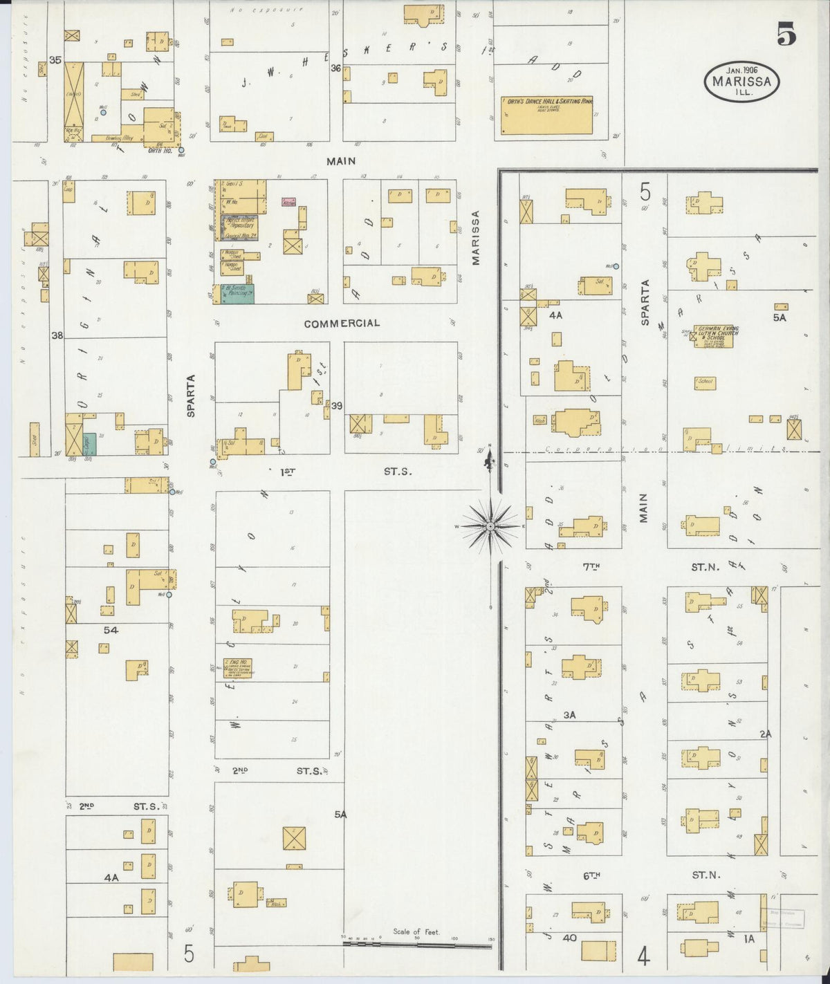 Sanborn Fire Insurance Map from Marissa, Saint Clair County, Illinois (1906), Sheet #0005 - Historic Sanborn Fire Insurance Map Print, vintage old map wall art, antique decor, genealogy gift, Illinois Illinois map