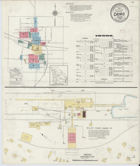 Sanborn Fire Insurance Map from Cairo, Grady County, Georgia (1912), Sheet #0001 - Complete Map Set gallery image, historic Sanborn map, vintage wall art, Georgia Georgia