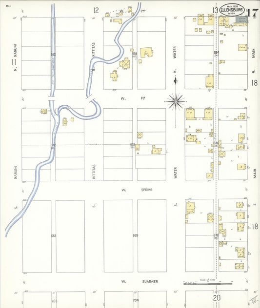 Sanborn Fire Insurance Map from Ellensburg, Kittitas County, Washington (1909), Sheet #0017 - Historic Sanborn Fire Insurance Map Print, vintage old map wall art, antique decor, genealogy gift, Washington Washington map