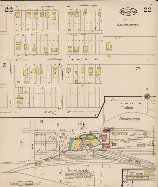 Sanborn Fire Insurance Map from Wellington, Sumner County, Kansas (1922), Sheet #0022 - Historic Sanborn Fire Insurance Map Print, vintage old map wall art, antique decor, genealogy gift, Kansas Kansas map