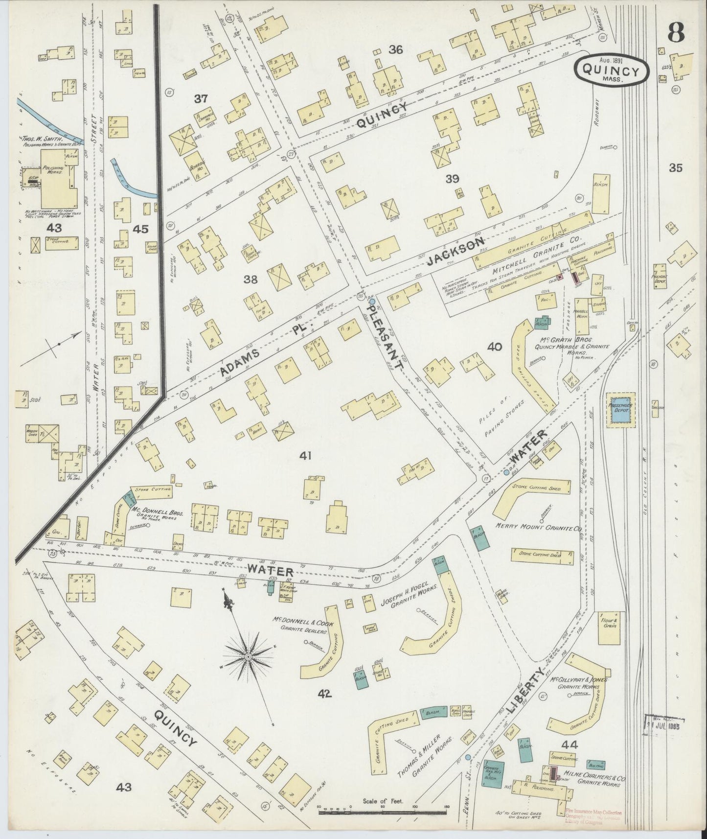 Sanborn Fire Insurance Map from Quincy, Norfolk County, Massachusetts (1891), Sheet #0008 - Complete Map Set gallery image, historic Sanborn map, vintage wall art, Massachusetts Massachusetts