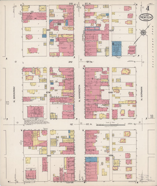 Sanborn Fire Insurance Map from New Ulm, Brown County, Minnesota (1922), Sheet #0004 - Historic Sanborn Fire Insurance Map Print, vintage old map wall art, antique decor, genealogy gift, Minnesota Minnesota map