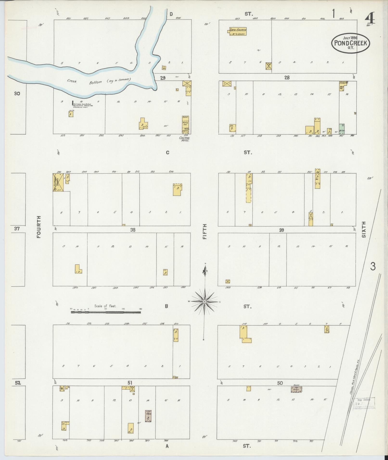 Sanborn Fire Insurance Map from Pond Creek, Grant County, Oklahoma (1898), Sheet #0004 - Complete Map Set gallery image, historic Sanborn map, vintage wall art, Oklahoma Oklahoma