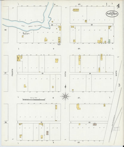 Sanborn Fire Insurance Map from Pond Creek, Grant County, Oklahoma (1898), Sheet #0004 - Complete Map Set gallery image, historic Sanborn map, vintage wall art, Oklahoma Oklahoma