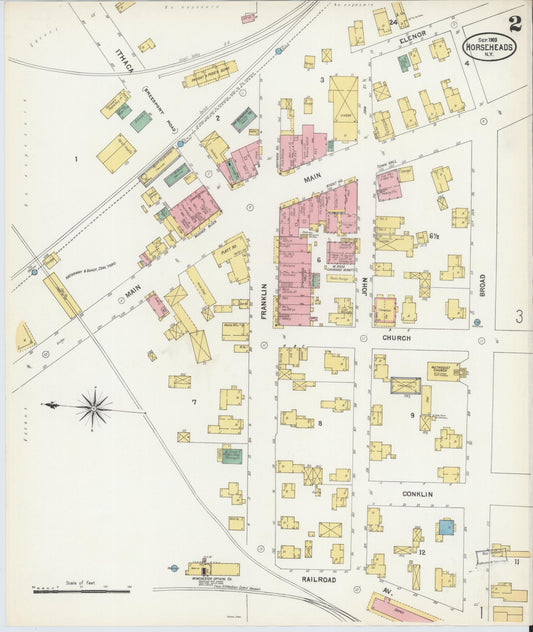 Sanborn Fire Insurance Map from Horseheads, Chemung County, New York (1903), Sheet #0002 - Historic Sanborn Fire Insurance Map Print, vintage old map wall art, antique decor, genealogy gift, New York New York map