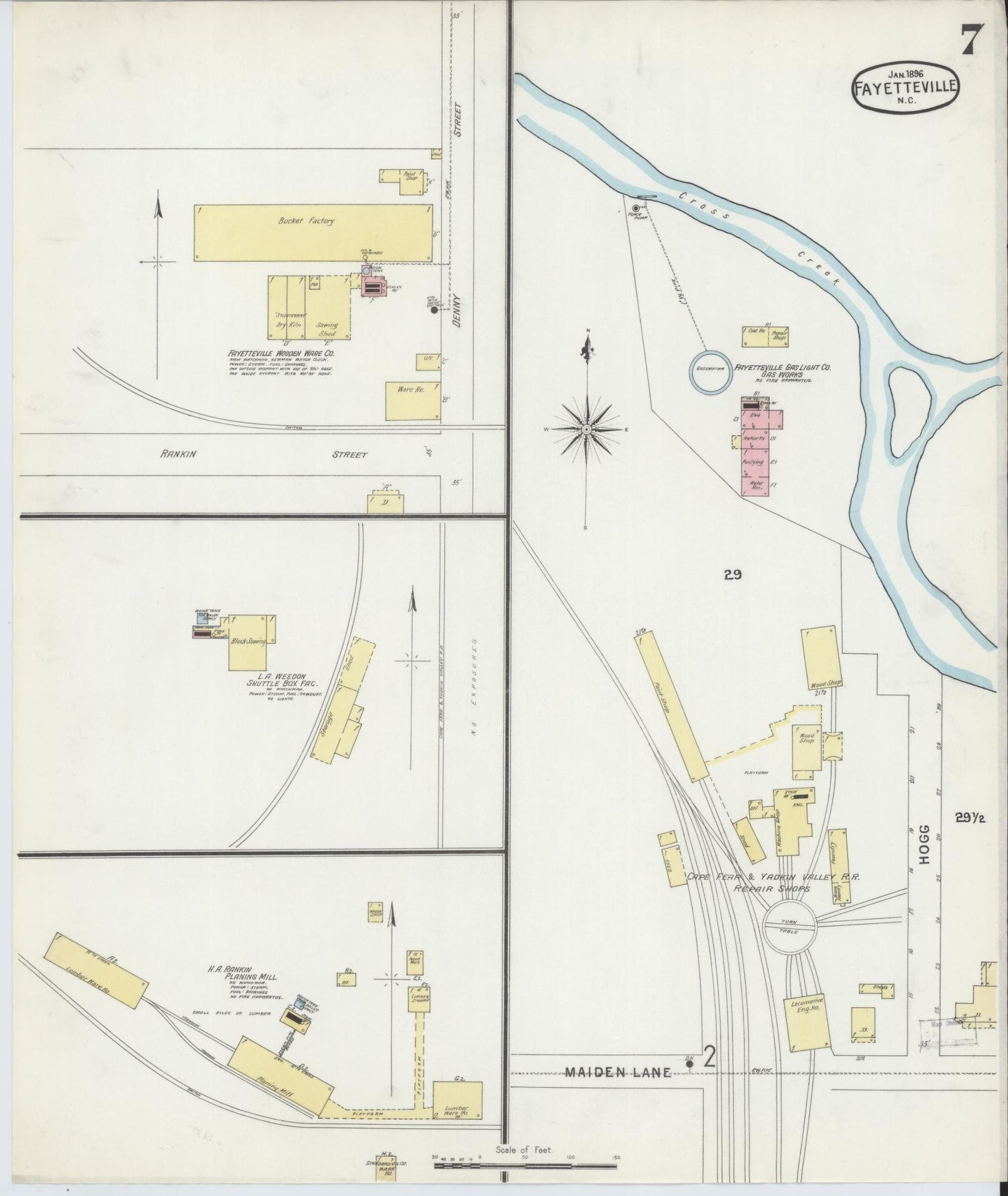 Sanborn Fire Insurance Map from Fayetteville, Cumberland County, North Carolina (1896), Sheet #0007 - Complete Map Set gallery image, historic Sanborn map, vintage wall art, North Carolina North Carolina