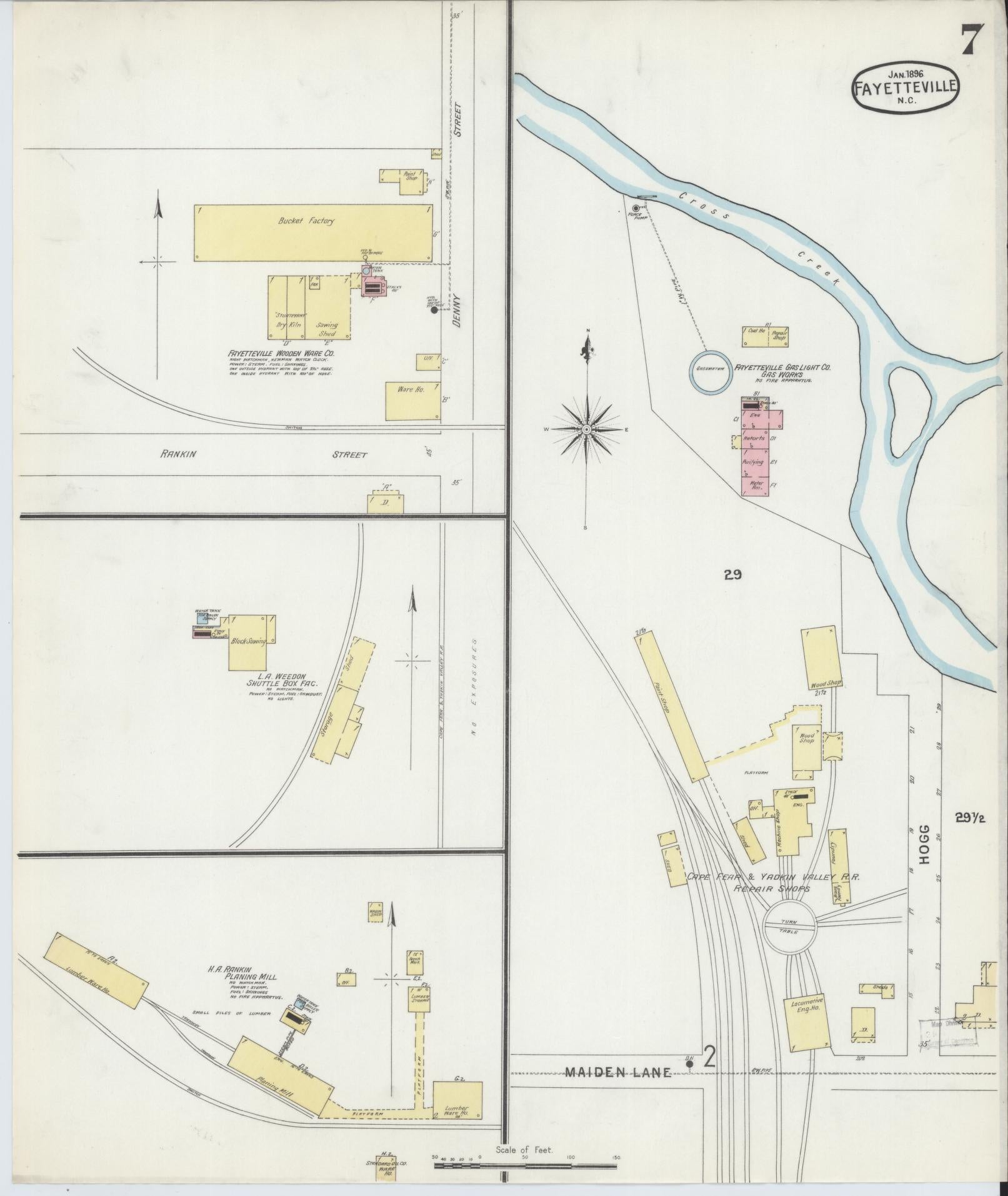 Sanborn Fire Insurance Map from Fayetteville, Cumberland County, North Carolina (1896), Sheet #0007 - Complete Map Set gallery image, historic Sanborn map, vintage wall art, North Carolina North Carolina