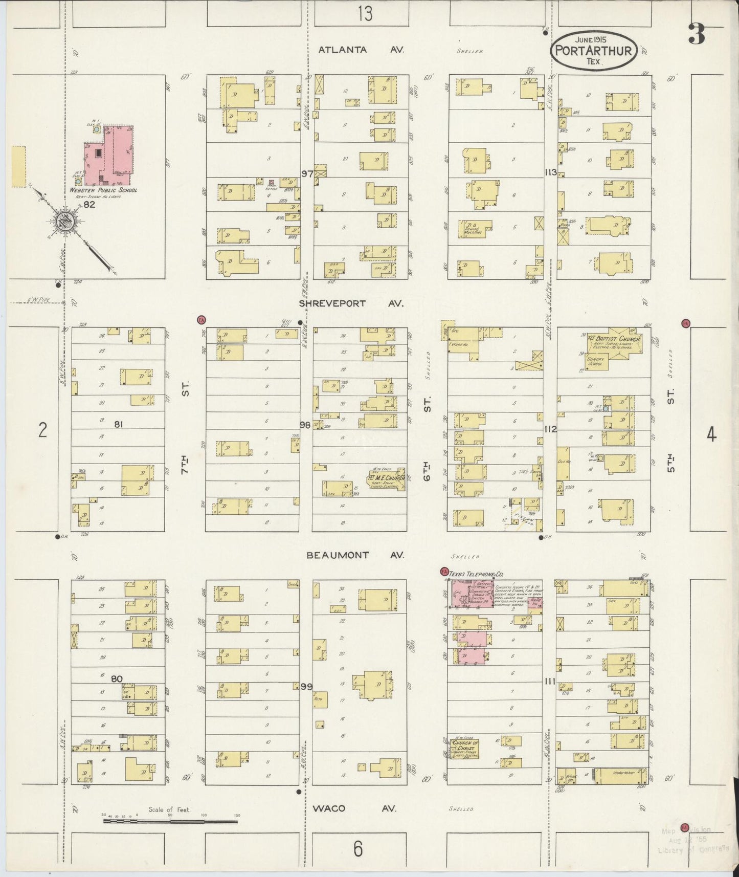 Sanborn Fire Insurance Map from Port Arthur, Jefferson County, Texas (1915), Sheet #0003 - Complete Map Set gallery image, historic Sanborn map, vintage wall art, Texas Texas