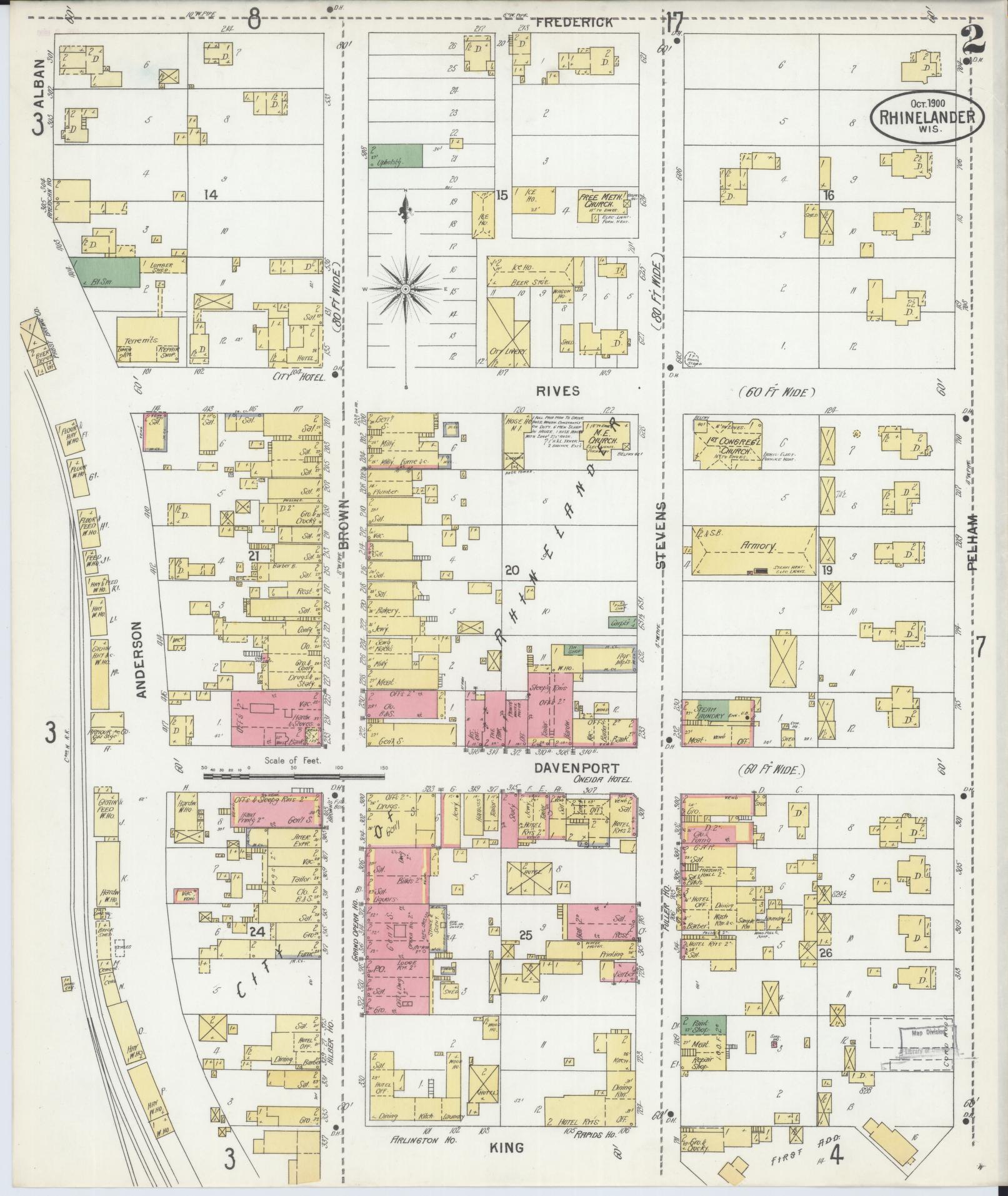 Sanborn Fire Insurance Map from Rhinelander, Oneida County, Wisconsin (1900), Sheet #0002 - Complete Map Set gallery image, historic Sanborn map, vintage wall art, Wisconsin Wisconsin
