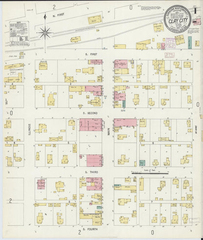 Sanborn Fire Insurance Map from Clay City, Clay County, Illinois (1907), Sheet #0001 - Historic Sanborn Fire Insurance Map Print, vintage old map wall art, antique decor, genealogy gift, Illinois Illinois map