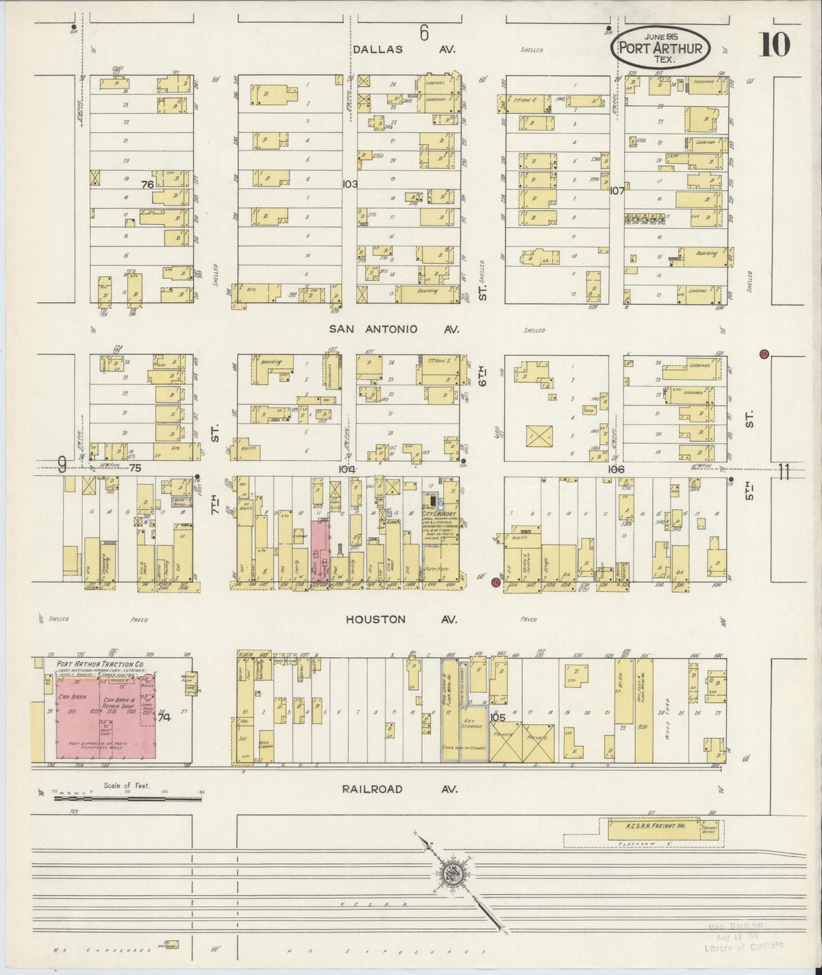 Sanborn Fire Insurance Map from Port Arthur, Jefferson County, Texas (1915), Sheet #0010 - Historic Sanborn Fire Insurance Map Print, vintage old map wall art, antique decor, genealogy gift, Texas Texas map