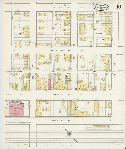 Sanborn Fire Insurance Map from Port Arthur, Jefferson County, Texas (1915), Sheet #0010 - Historic Sanborn Fire Insurance Map Print, vintage old map wall art, antique decor, genealogy gift, Texas Texas map