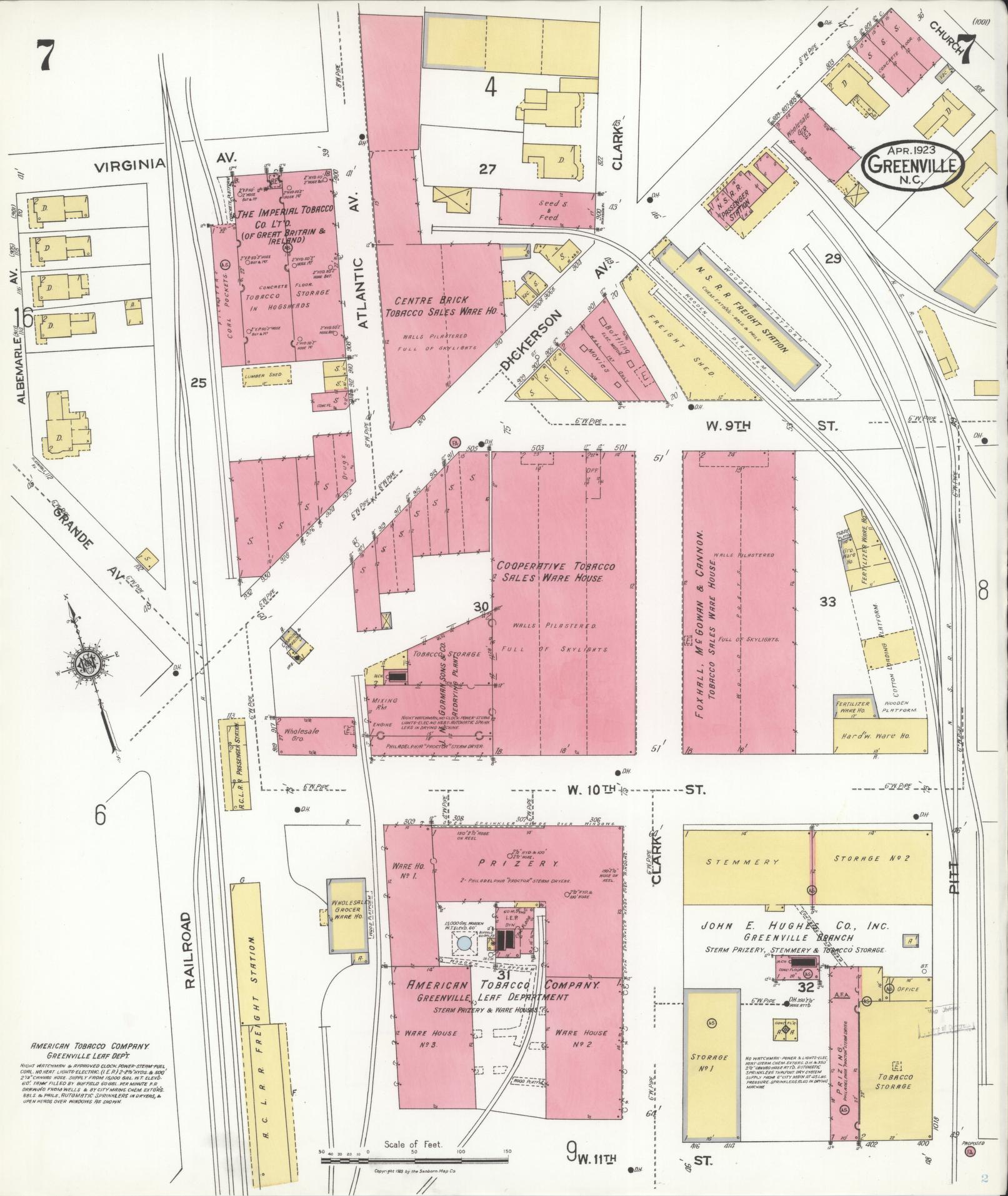 Sanborn Fire Insurance Map from Greenville, Pitt County, North Carolina (1923), Sheet #0007 - Historic Sanborn Fire Insurance Map Print, vintage old map wall art, antique decor, genealogy gift, North Carolina North Carolina map
