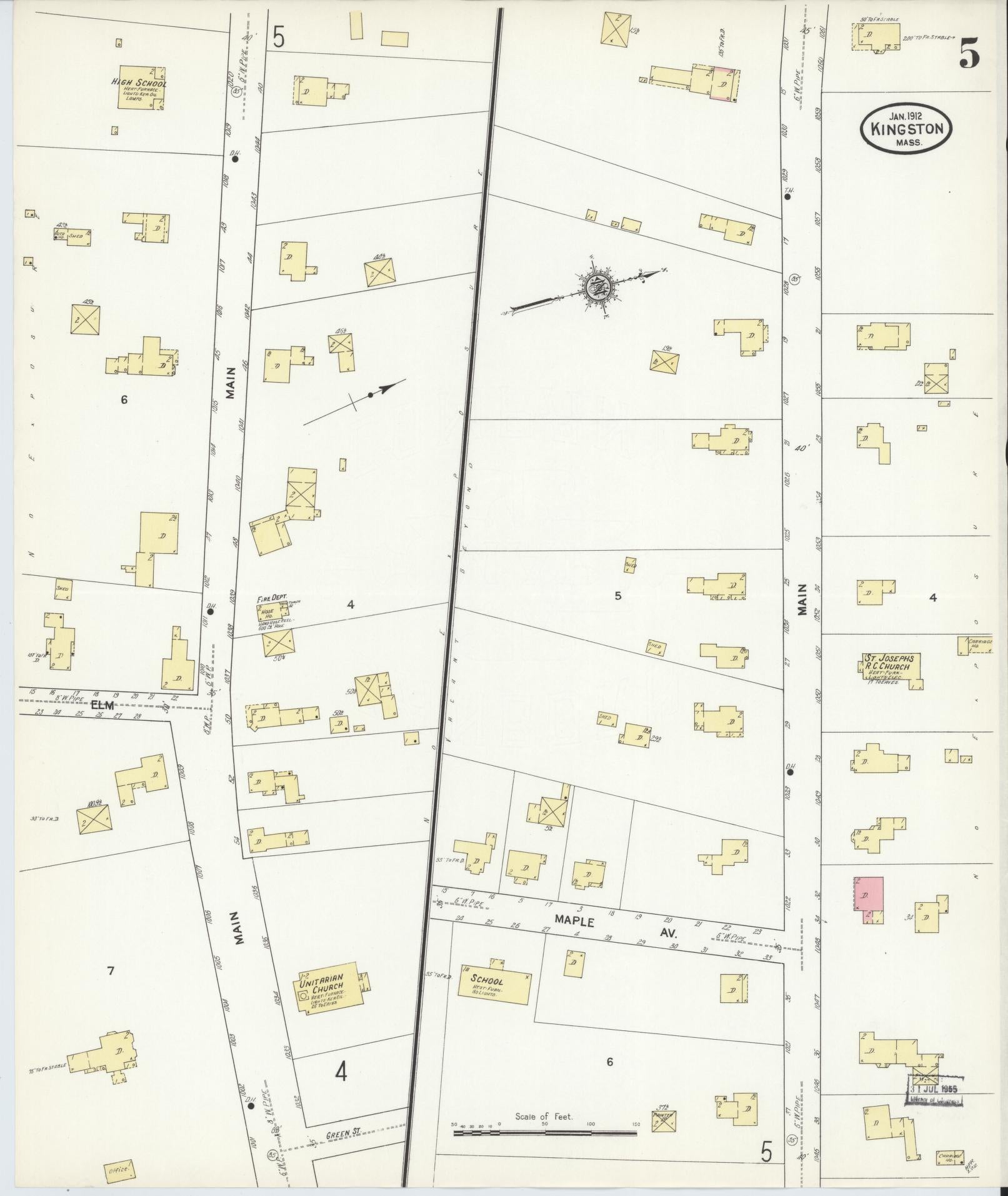 Sanborn Fire Insurance Map from Kingston, Plymouth County, Massachusetts (1912), Sheet #0005 - Complete Map Set gallery image, historic Sanborn map, vintage wall art, Massachusetts Massachusetts