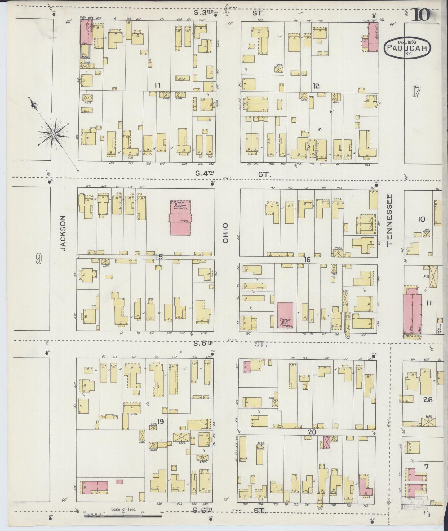 Sanborn Fire Insurance Map from Paducah, Mccraken County, Kentucky (1893), Sheet #0010 - Complete Map Set gallery image, historic Sanborn map, vintage wall art, Kentucky Kentucky