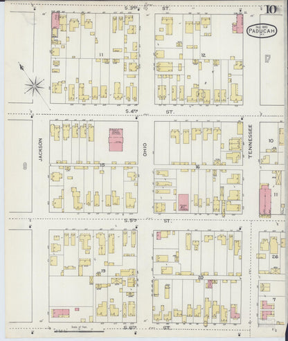 Sanborn Fire Insurance Map from Paducah, Mccraken County, Kentucky (1893), Sheet #0010 - Complete Map Set gallery image, historic Sanborn map, vintage wall art, Kentucky Kentucky
