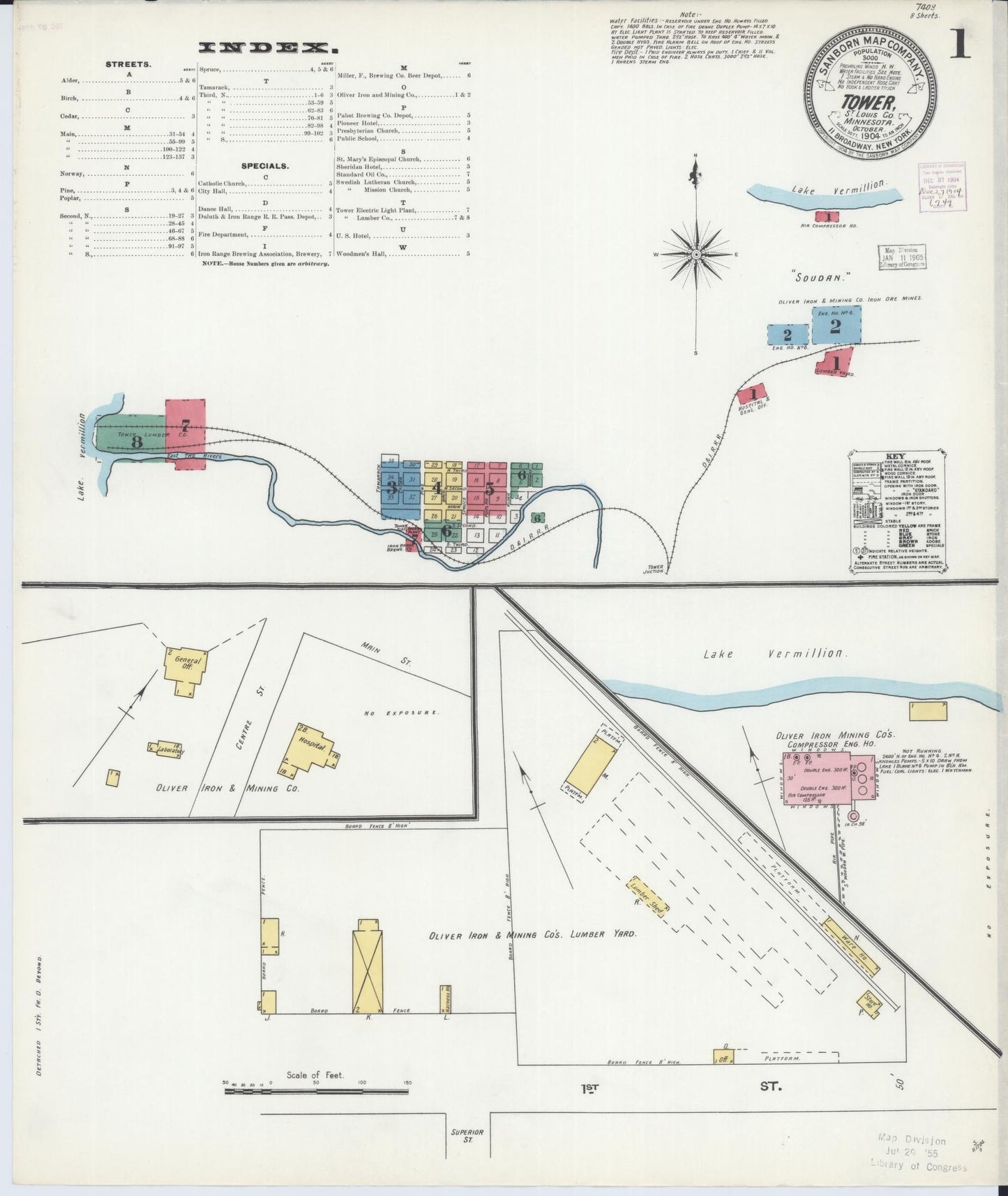 Sanborn Fire Insurance Map from Tower, Saint Louis County, Minnesota (1904), Sheet #0001 - Historic Sanborn Fire Insurance Map Print, vintage old map wall art, antique decor, genealogy gift, Minnesota Minnesota map