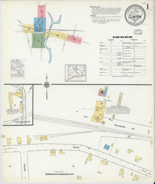 Sanborn Fire Insurance Map from Clinton, Middlesex County, Connecticut (1917), Sheet #0001 - Complete Map Set gallery image, historic Sanborn map, vintage wall art, Connecticut Connecticut
