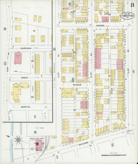 Sanborn Fire Insurance Map from Homestead, Allegheny County, Pennsylvania (1901), Sheet #0008 - Historic Sanborn Fire Insurance Map Print, vintage old map wall art, antique decor, genealogy gift, Pennsylvania Pennsylvania map