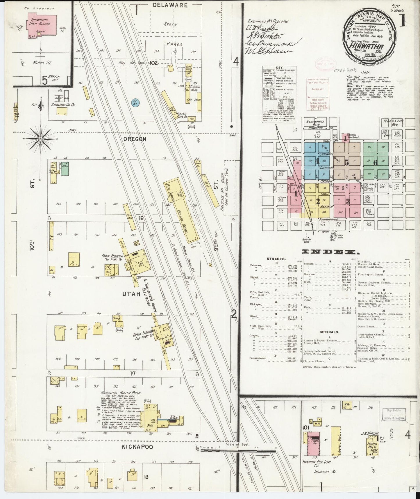 Sanborn Fire Insurance Map from Hiawatha, Brown County, Kansas (1896), Sheet #0001 - Historic Sanborn Fire Insurance Map Print, vintage old map wall art, antique decor, genealogy gift, Kansas Kansas map