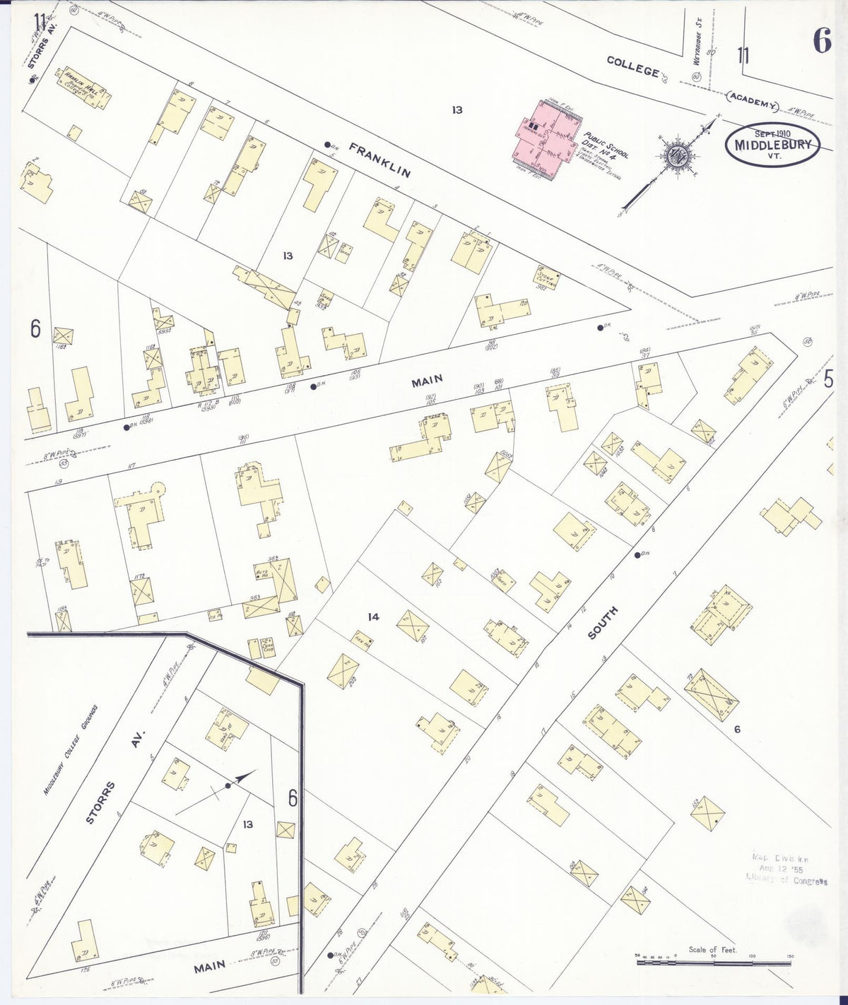 Sanborn Fire Insurance Map from Middlebury, Addison County, Vermont (1910), Sheet #0006 - Complete Map Set gallery image, historic Sanborn map, vintage wall art, Vermont Vermont