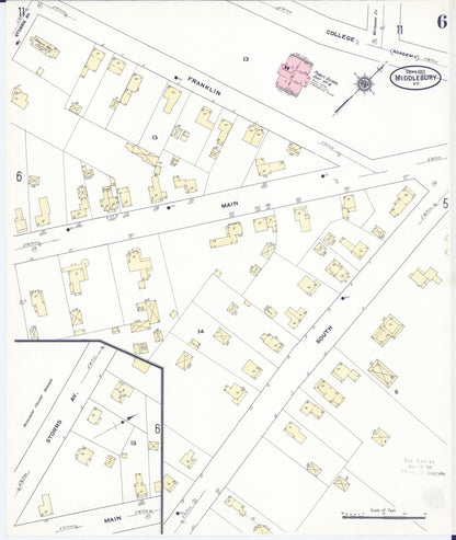 Sanborn Fire Insurance Map from Middlebury, Addison County, Vermont (1910), Sheet #0006 - Complete Map Set gallery image, historic Sanborn map, vintage wall art, Vermont Vermont