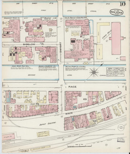 Sanborn Fire Insurance Map from Holyoke, Hampden County, Massachusetts (1884), Sheet #0010 - Historic Sanborn Fire Insurance Map Print, vintage old map wall art, antique decor, genealogy gift, Massachusetts Massachusetts map