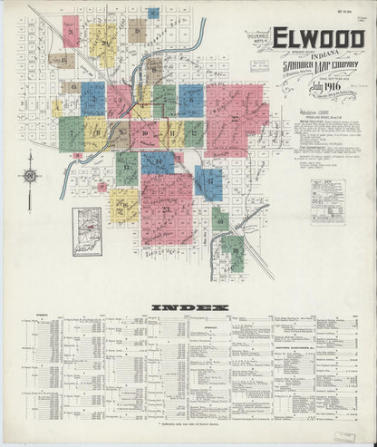 Sanborn Fire Insurance Map from Elwood, Madison County, Indiana (1916), Sheet #0001 - Historic Sanborn Fire Insurance Map Print, vintage old map wall art, antique decor, genealogy gift, Indiana Indiana map