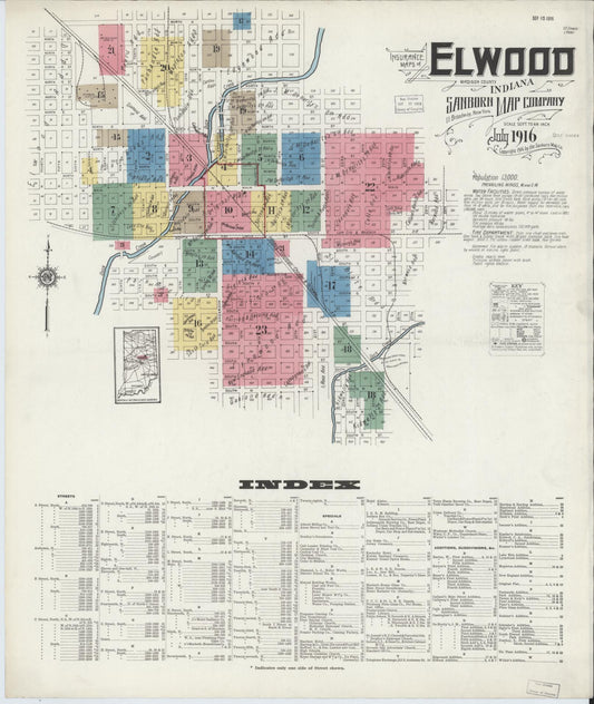 Sanborn Fire Insurance Map from Elwood, Madison County, Indiana (1916), Sheet #0001 - Historic Sanborn Fire Insurance Map Print, vintage old map wall art, antique decor, genealogy gift, Indiana Indiana map