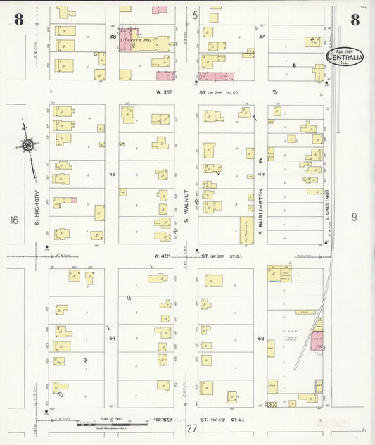 Sanborn Fire Insurance Map from Centralia, Marion, Clinton, Jefferson, and Washington Counties, Illinois (1924), Sheet #0008 - Historic Sanborn Fire Insurance Map Print, vintage old map wall art, antique decor, genealogy gift, Illinois Illinois map