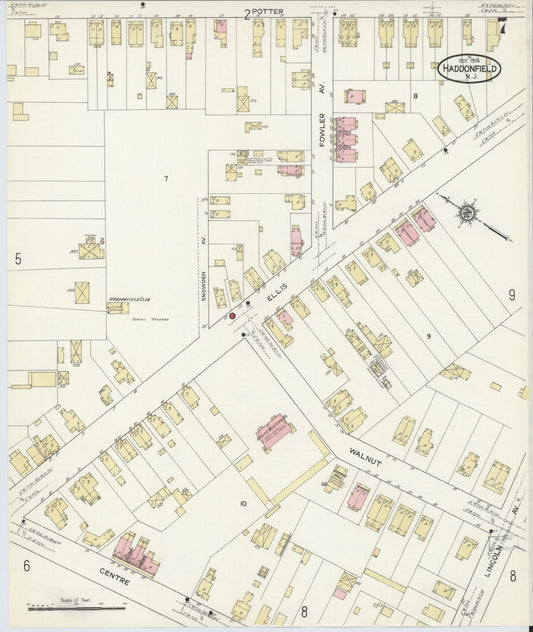 Sanborn Fire Insurance Map from Haddonfield, Camden County, New Jersey (1914), Sheet #0007 - Historic Sanborn Fire Insurance Map Print, vintage old map wall art, antique decor, genealogy gift, New Jersey New Jersey map