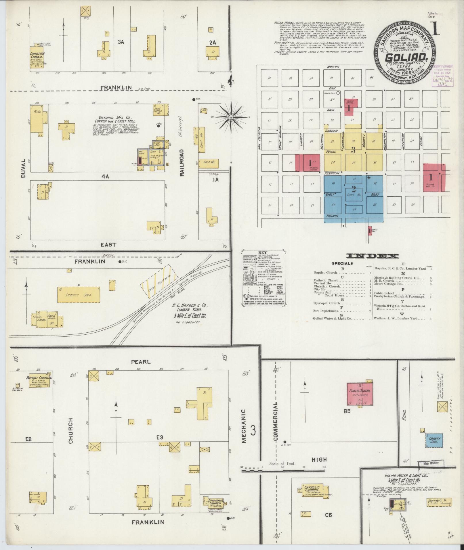 Sanborn Fire Insurance Map from Goliad, Goliad County, Texas. (1906) – Historic Sanborn Fire Insurance Map Print