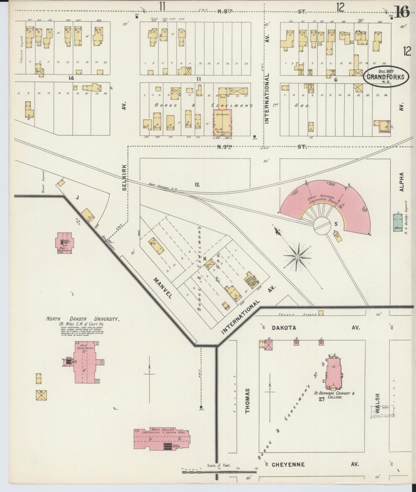 Sanborn Fire Insurance Map from Grand Forks, Grand Forks County, North Dakota (1897), Sheet #0016 - Complete Map Set gallery image, historic Sanborn map, vintage wall art, North Dakota North Dakota