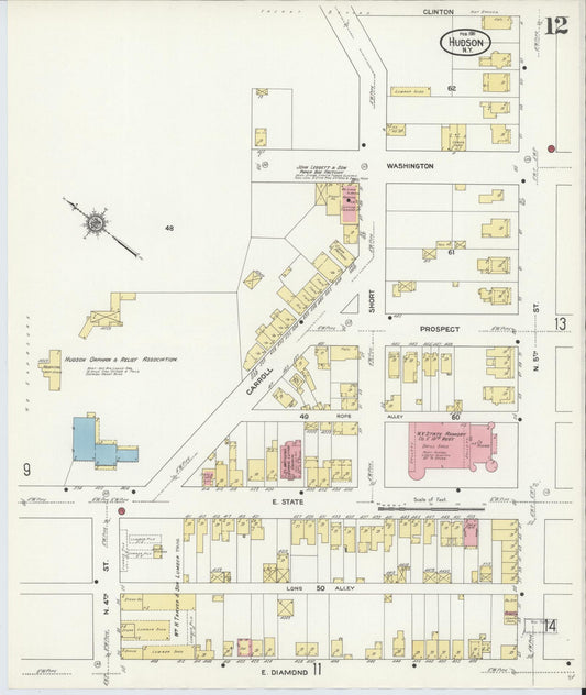 Sanborn Fire Insurance Map from Hudson, Columbia County, New York (1911), Sheet #0012 - Historic Sanborn Fire Insurance Map Print, vintage old map wall art, antique decor, genealogy gift, New York New York map