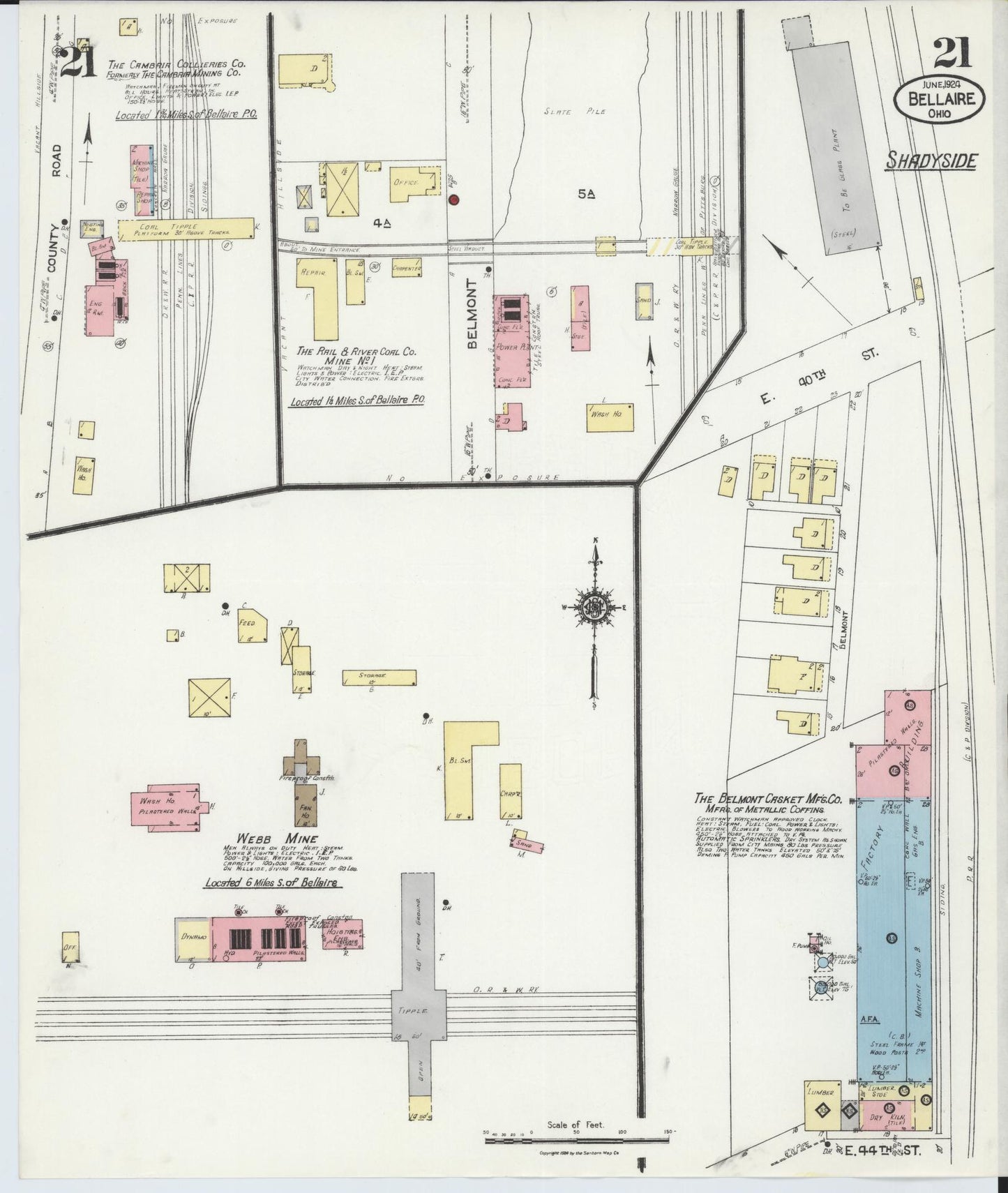 Sanborn Fire Insurance Map from Bellaire, Belmont County, Ohio (1924), Sheet #0021 - Historic Sanborn Fire Insurance Map Print, vintage old map wall art, antique decor, genealogy gift, Ohio Ohio map