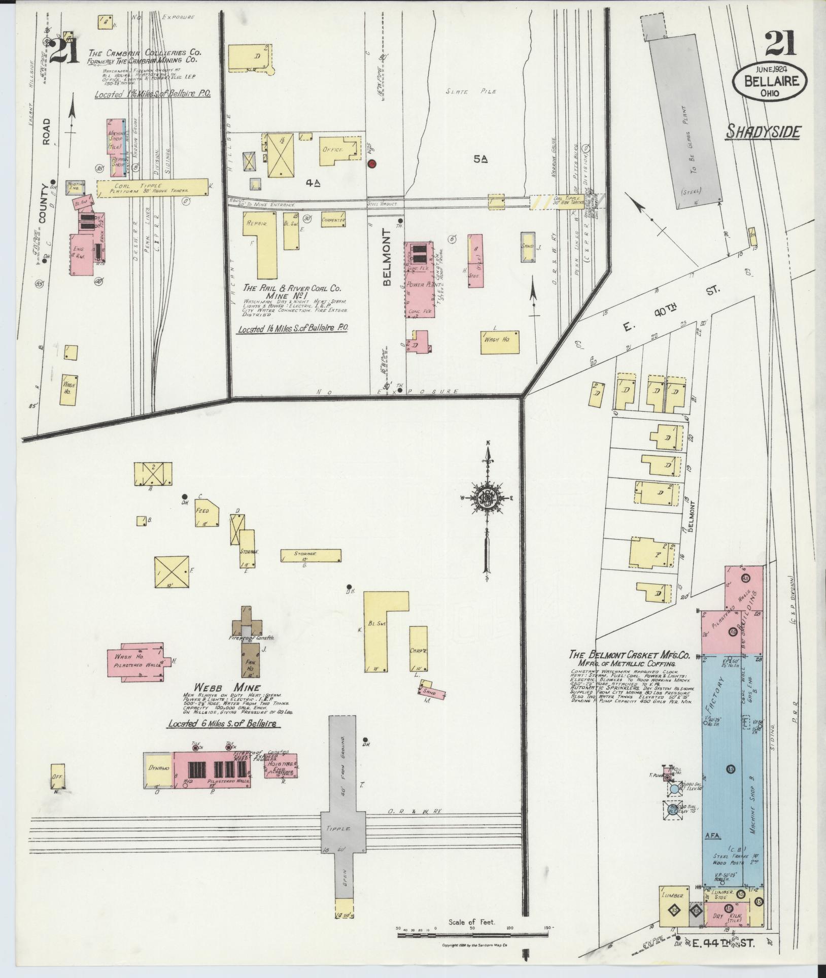 Sanborn Fire Insurance Map from Bellaire, Belmont County, Ohio (1924), Sheet #0021 - Historic Sanborn Fire Insurance Map Print, vintage old map wall art, antique decor, genealogy gift, Ohio Ohio map