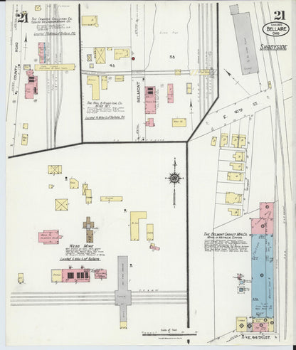 Sanborn Fire Insurance Map from Bellaire, Belmont County, Ohio (1924), Sheet #0021 - Historic Sanborn Fire Insurance Map Print, vintage old map wall art, antique decor, genealogy gift, Ohio Ohio map