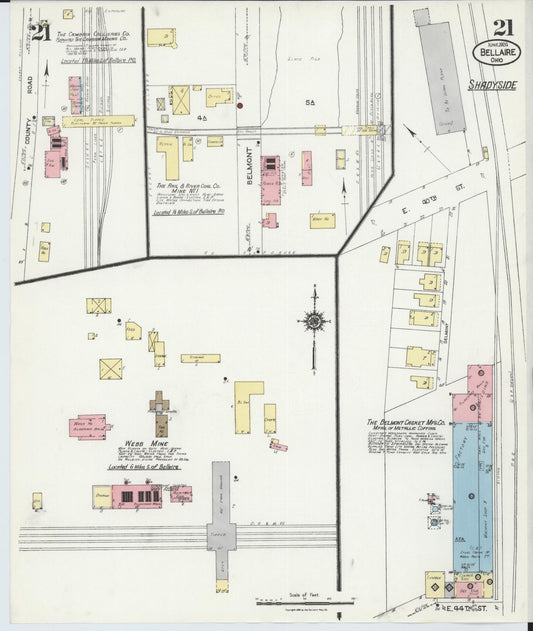 Sanborn Fire Insurance Map from Bellaire, Belmont County, Ohio (1924), Sheet #0021 - Historic Sanborn Fire Insurance Map Print, vintage old map wall art, antique decor, genealogy gift, Ohio Ohio map