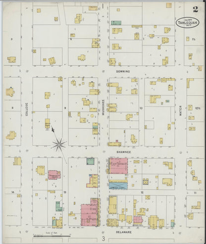 Sanborn Fire Insurance Map from Tahlequah, Cherokee County, Oklahoma (1899), Sheet #0002 - Complete Map Set gallery image, historic Sanborn map, vintage wall art, Oklahoma Oklahoma