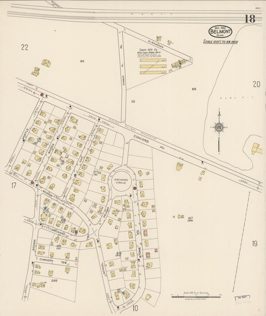 Sanborn Fire Insurance Map from Belmont, Middlesex County, Massachusetts (1922), Sheet #0018 - Historic Sanborn Fire Insurance Map Print, vintage old map wall art, antique decor, genealogy gift, Massachusetts Massachusetts map