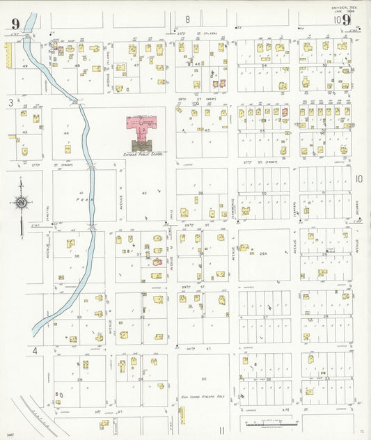 Sanborn Fire Insurance Map from Snyder, Scurry County, Texas (1936), Sheet #0009 - Historic Sanborn Fire Insurance Map Print, vintage old map wall art, antique decor, genealogy gift, Texas Texas map