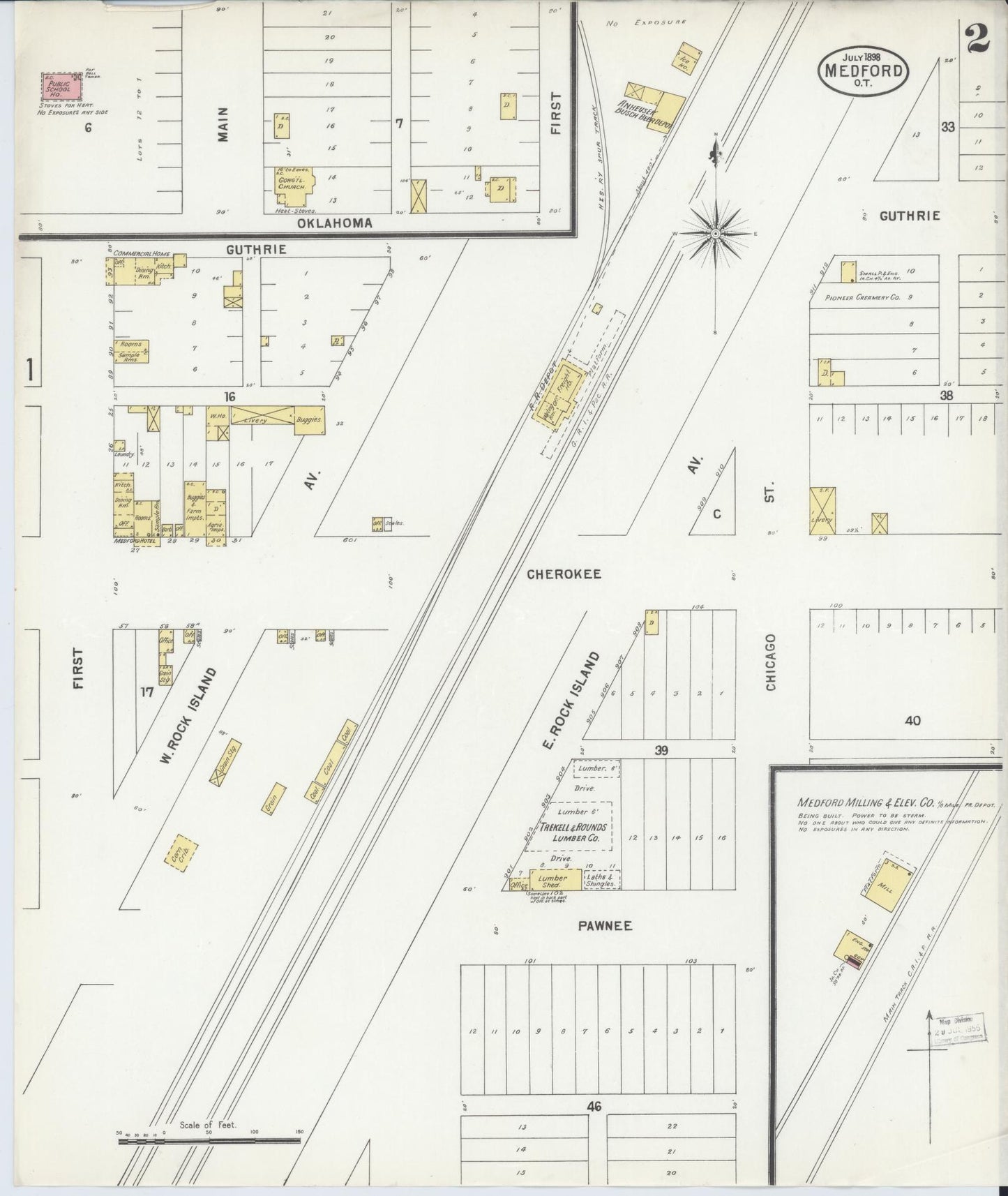Sanborn Fire Insurance Map from Medford, Grant County, Oklahoma (1898), Sheet #0002 - Historic Sanborn Fire Insurance Map Print, vintage old map wall art, antique decor, genealogy gift, Oklahoma Oklahoma map