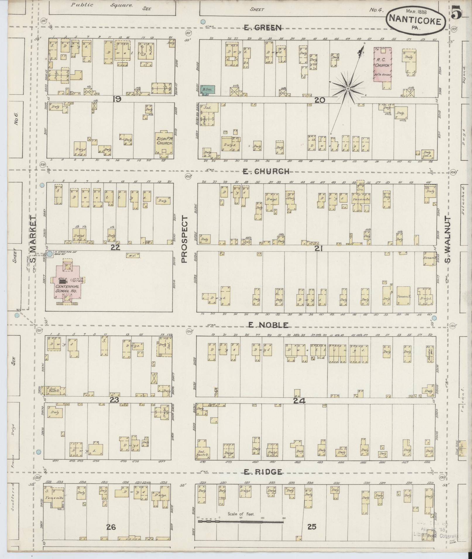 Sanborn Fire Insurance Map from Nanticoke, Luzerne County, Pennsylvania (1888), Sheet #0005 - Historic Sanborn Fire Insurance Map Print, vintage old map wall art, antique decor, genealogy gift, Pennsylvania Pennsylvania map